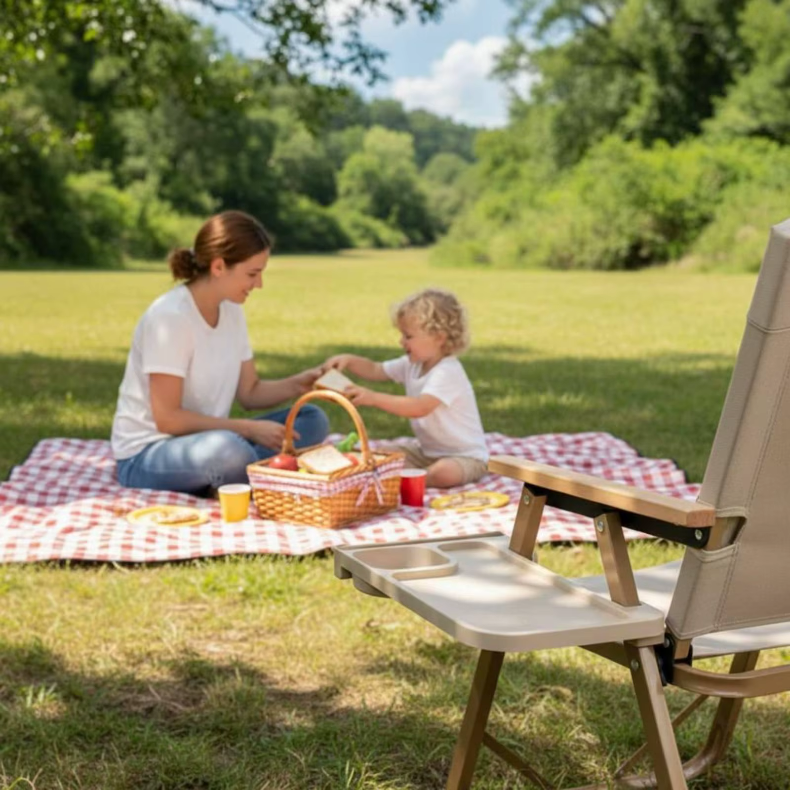 Mesa Auxiliar Plegable de Terraza – Bandeja Portavasos para Jardín y Camping - imagen 5