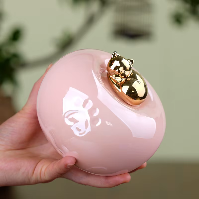 Urn Cerámica para Gatos – Contenedor de Cenizas Dorado Sellado - imagen 2