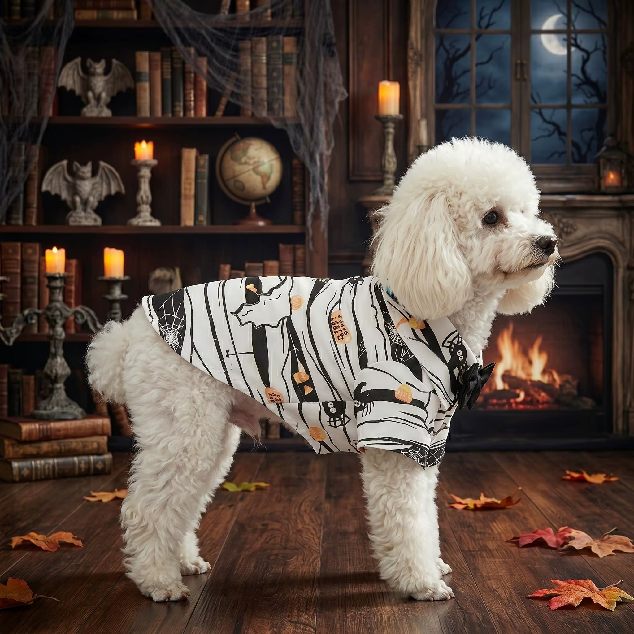 Ropa de Halloween para perro y gato pequeño con estampado de telaraña