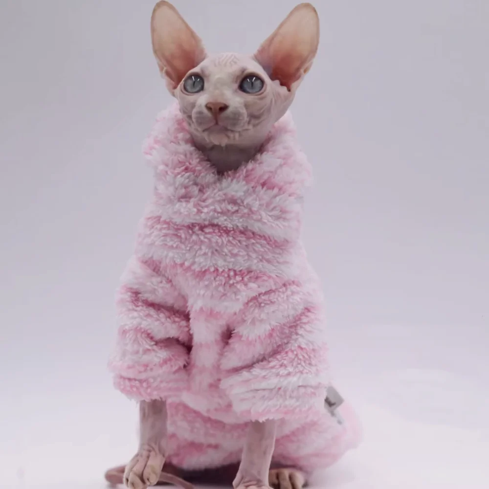 Gato usando capucha de vellón rosa