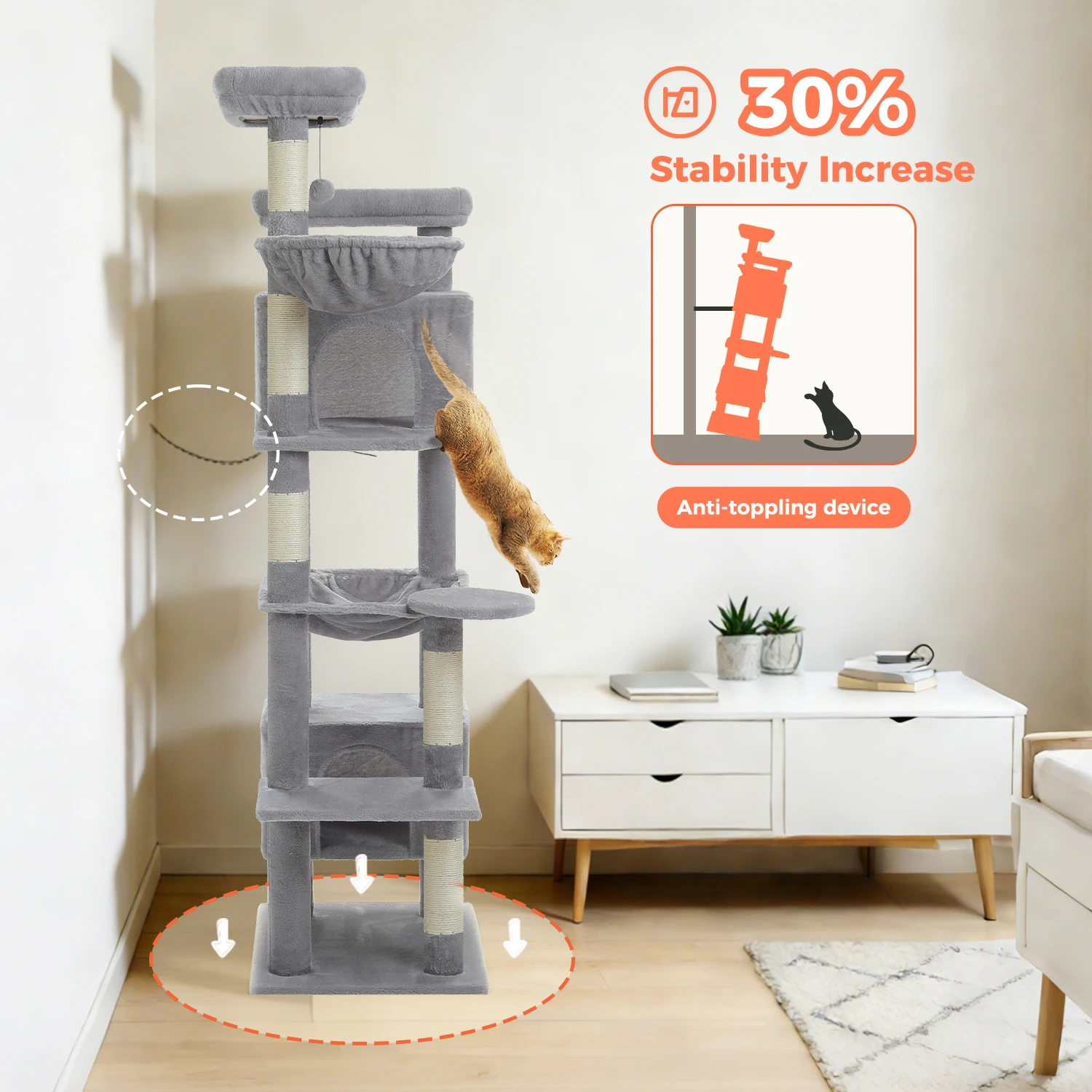 Árbol rascador grande para gatos – Torre con hamaca y casita - imagen 4