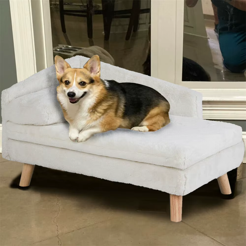 Sofá elevado de lujo para perros pequeños y medianos – Respaldo y cojín de felpa - imagen 4
