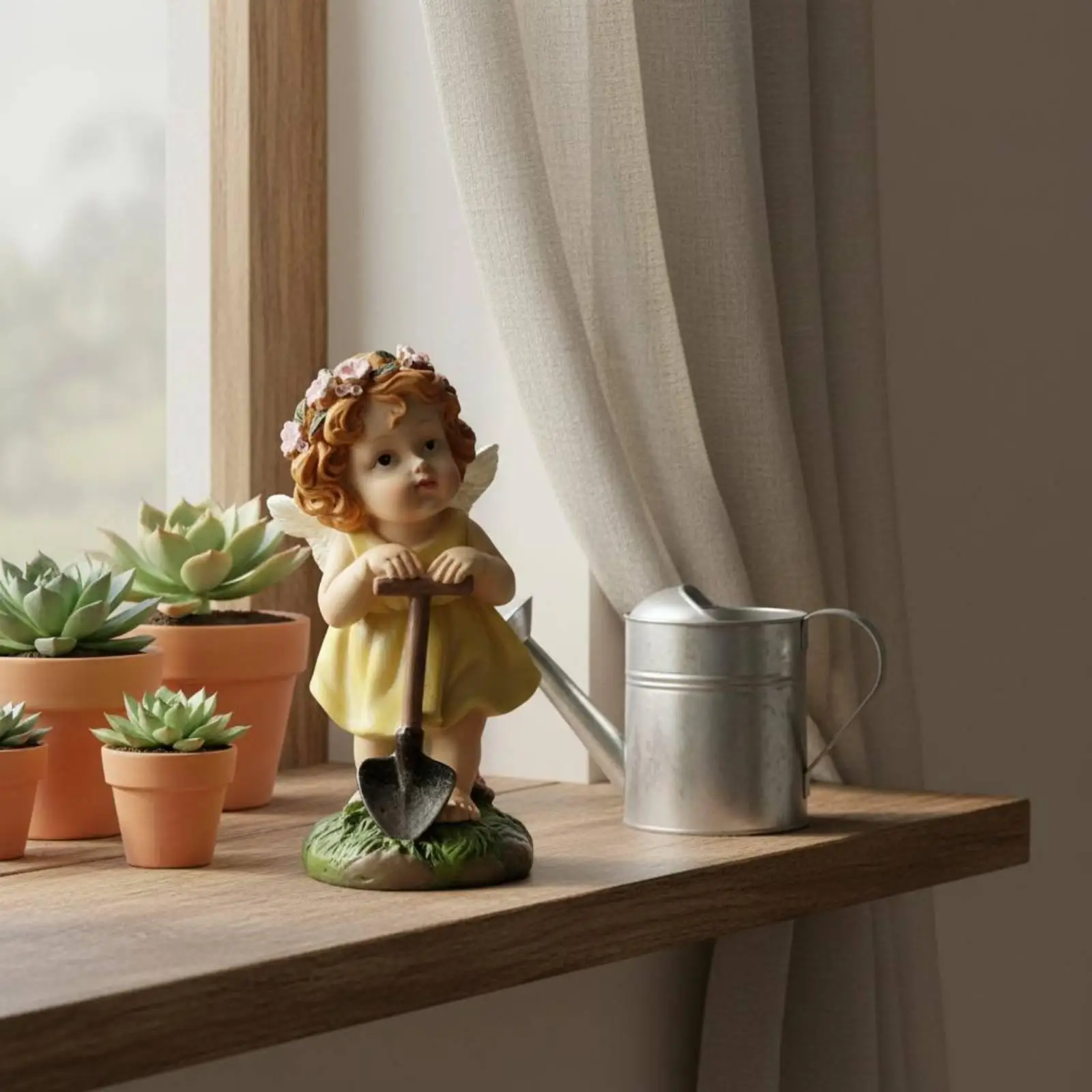 Figura de querubín de resina para jardín y exterior