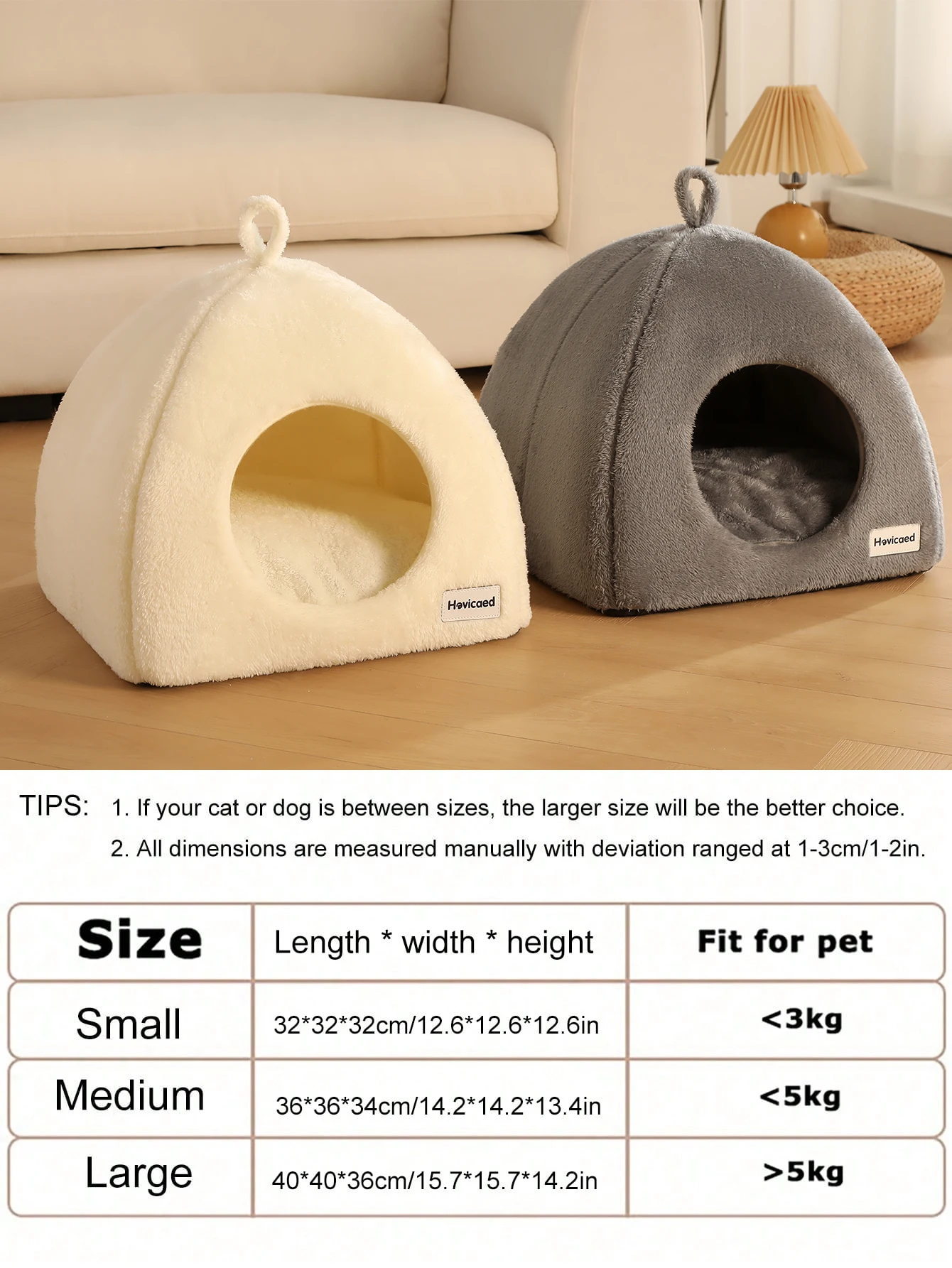 Cama cueva triangular cerrada acolchada para gatos y perros pequeños - imagen 2