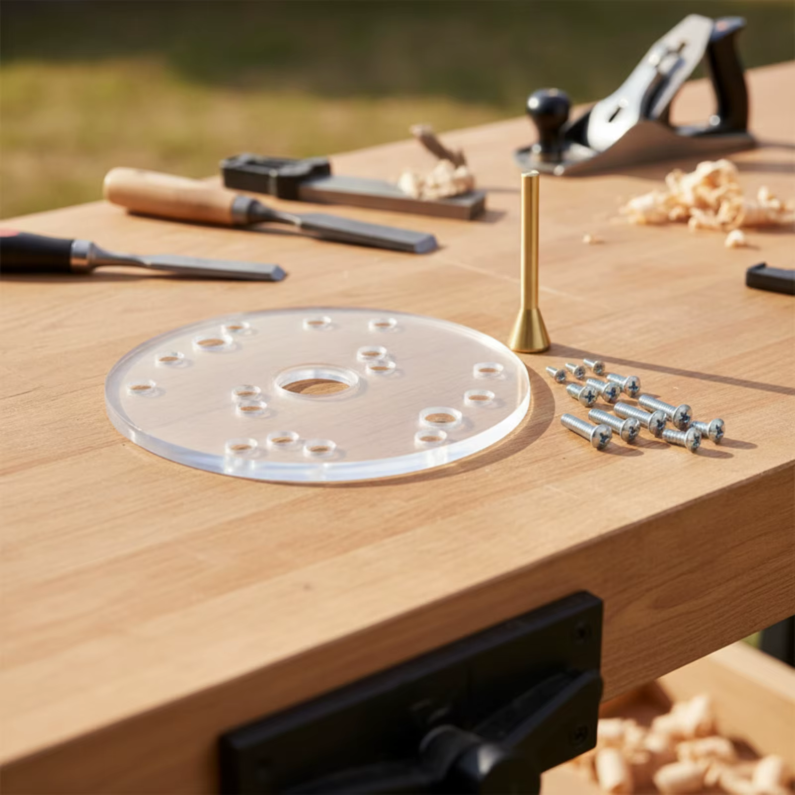 Placa base router acrílica preperforada con guía para carpintería - imagen 4