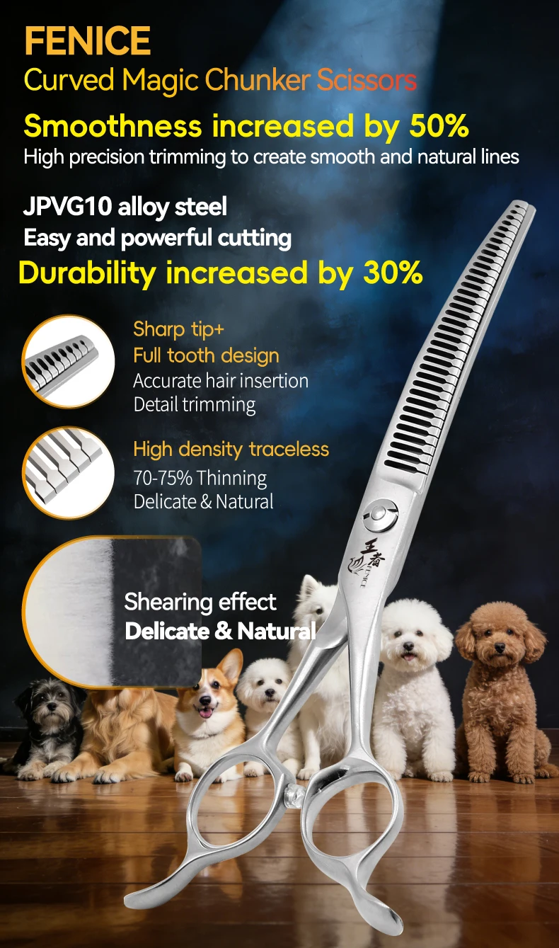 Tijeras curvadas para chunking en peluquería canina