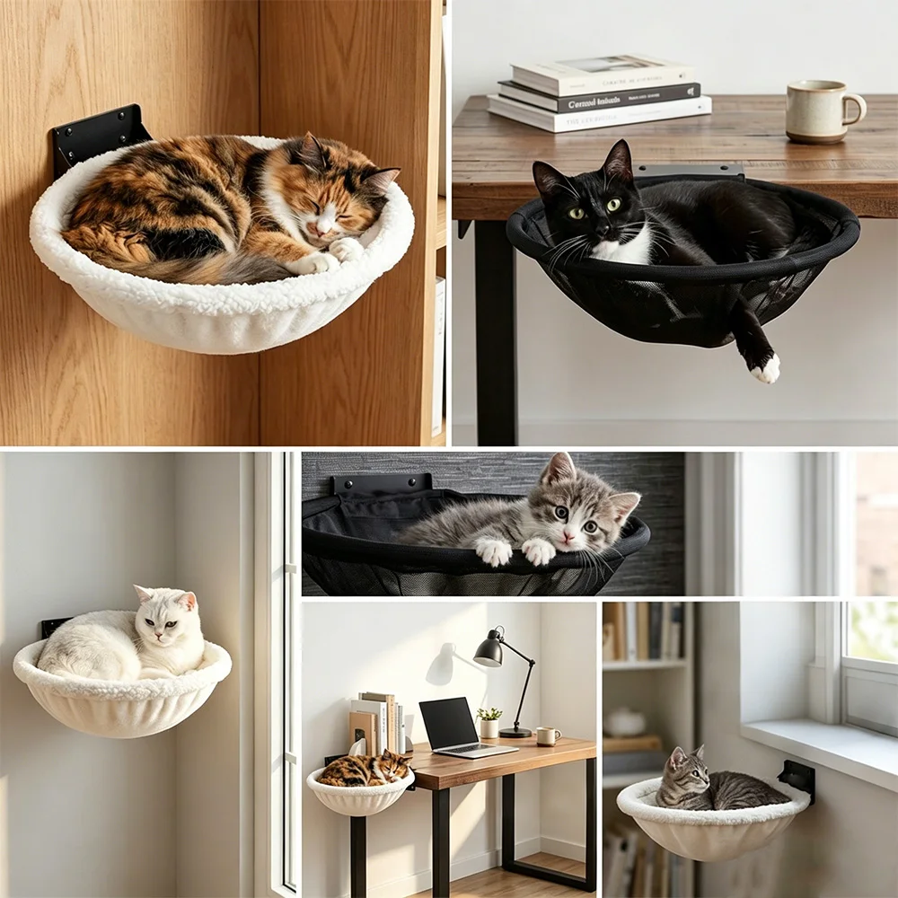 Hamaca de pared para gatos en felpa suave y malla transpirable - imagen 5