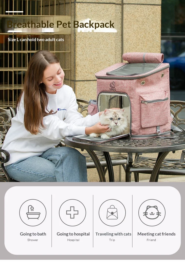Mochila transportadora de gatos plegable y con doble correa