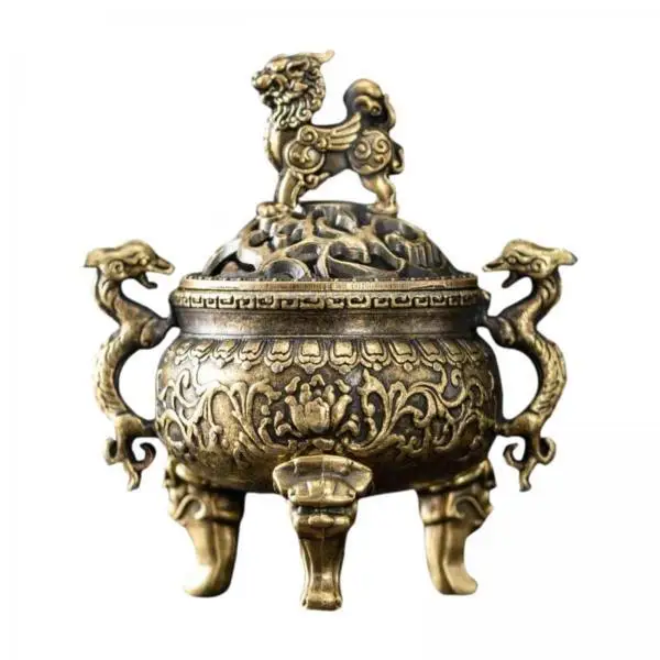 Quemador Incienso Cobre con Asas León – Decoración Mesa Interior