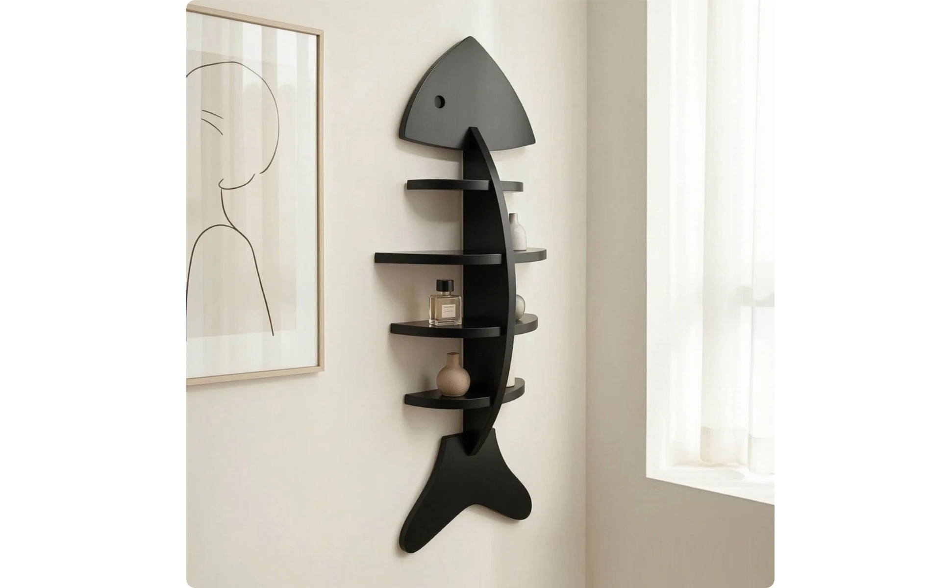 Estante de pared diseño espina de pescado vista frontal