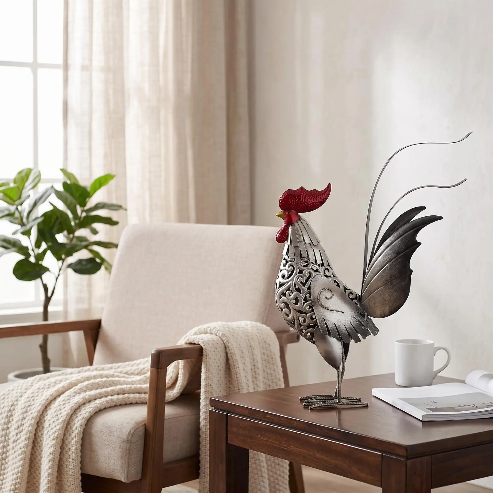 Figura gallo metal hueco Feng Shui decoración mesa repisa - imagen 4