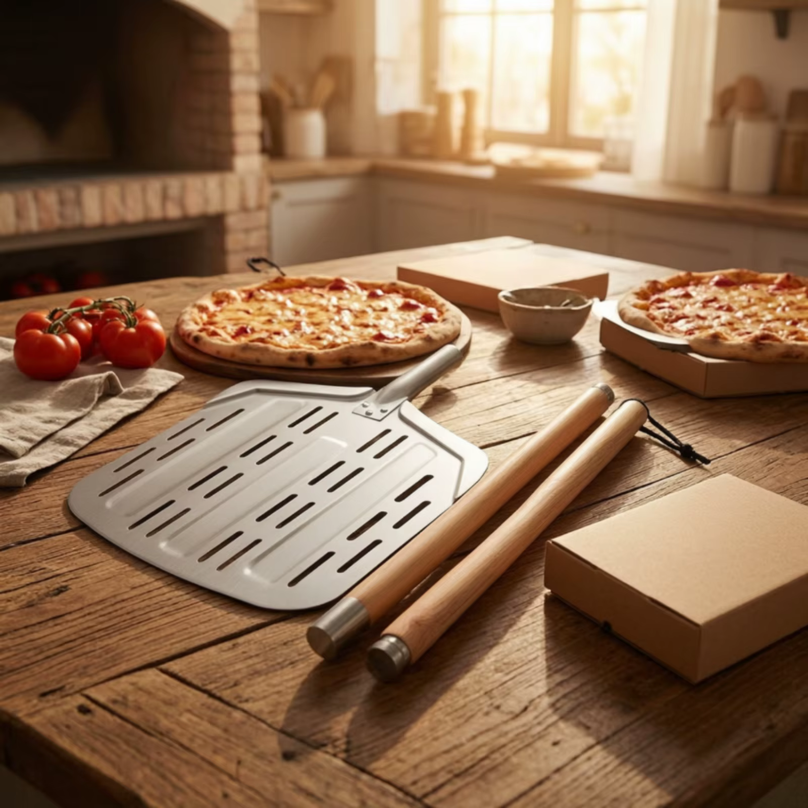 Pala para pizza perforada con mango de madera - imagen 4