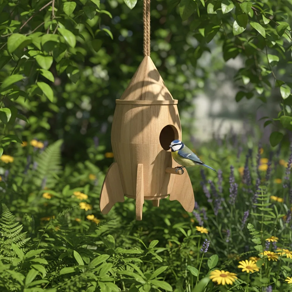 Caja de anidación colgante de madera natural para pájaros, nido - imagen 3