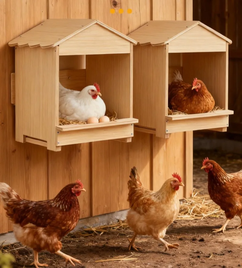 Caja nido de gallinas montada en pared