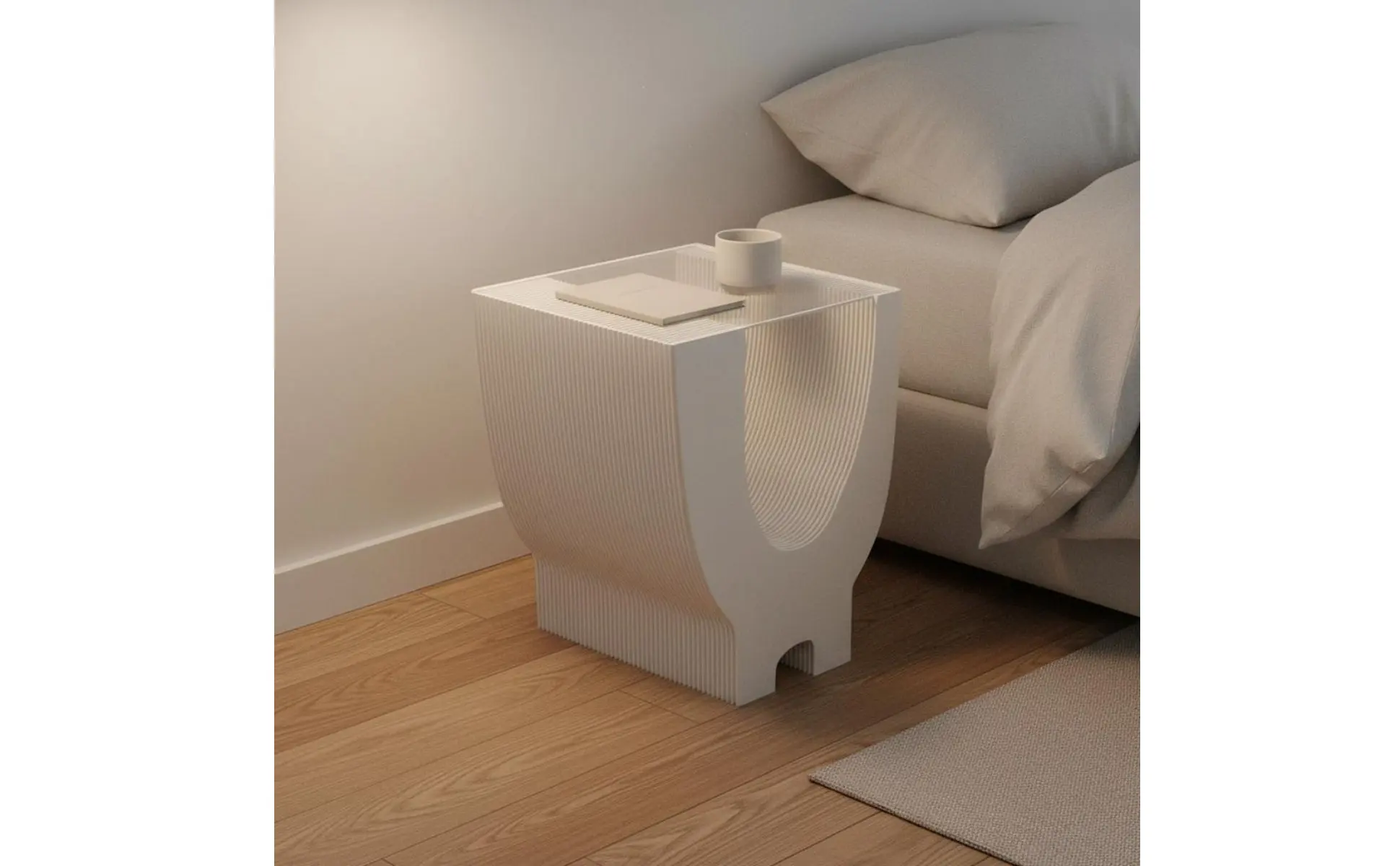 Mesa auxiliar plegable, detalle hexagonal
