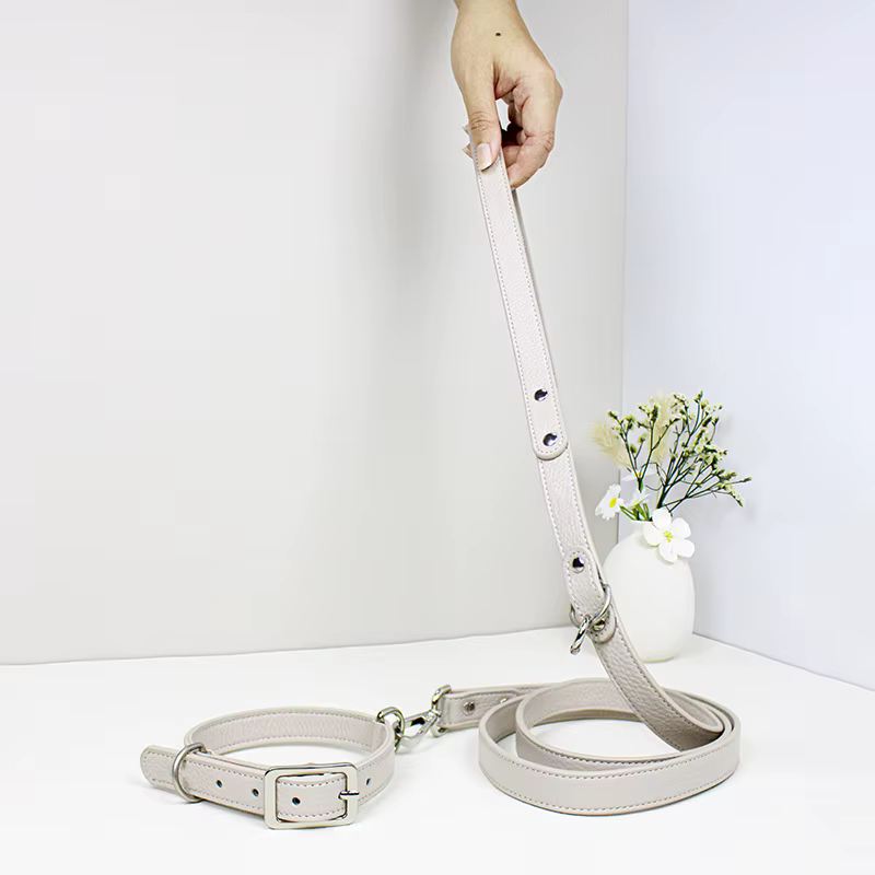 Conjunto de collar y correa de cuero genuino para perro - imagen 2