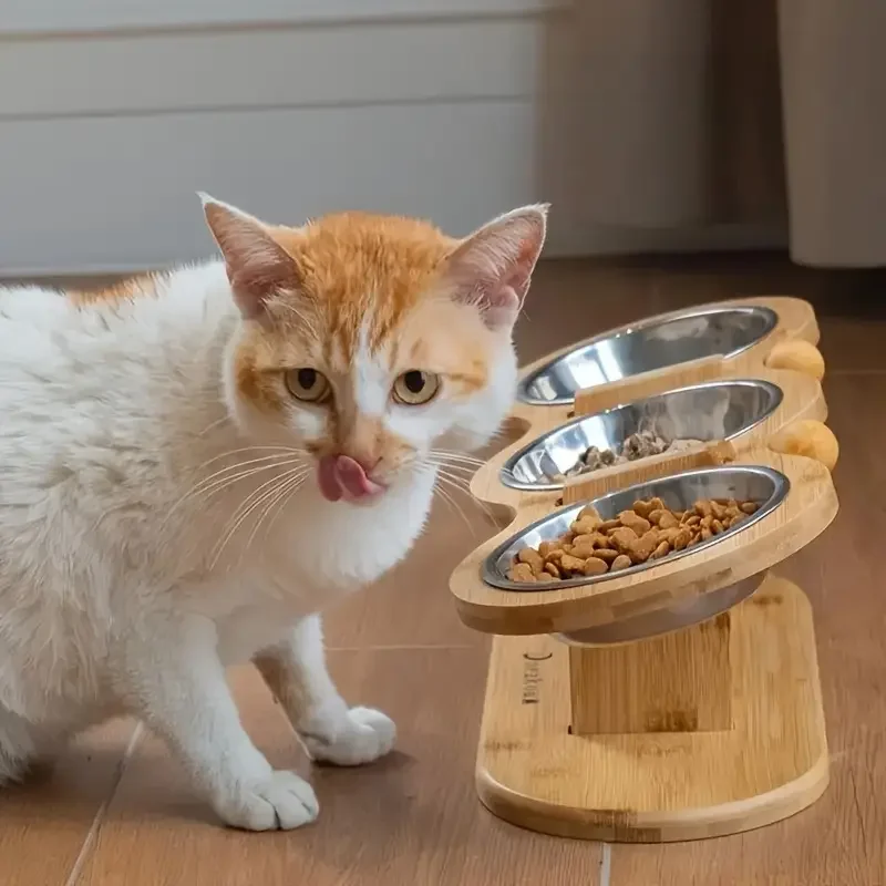 Comedero elevado inclinado de acero inoxidable para gatos y perros - imagen 5