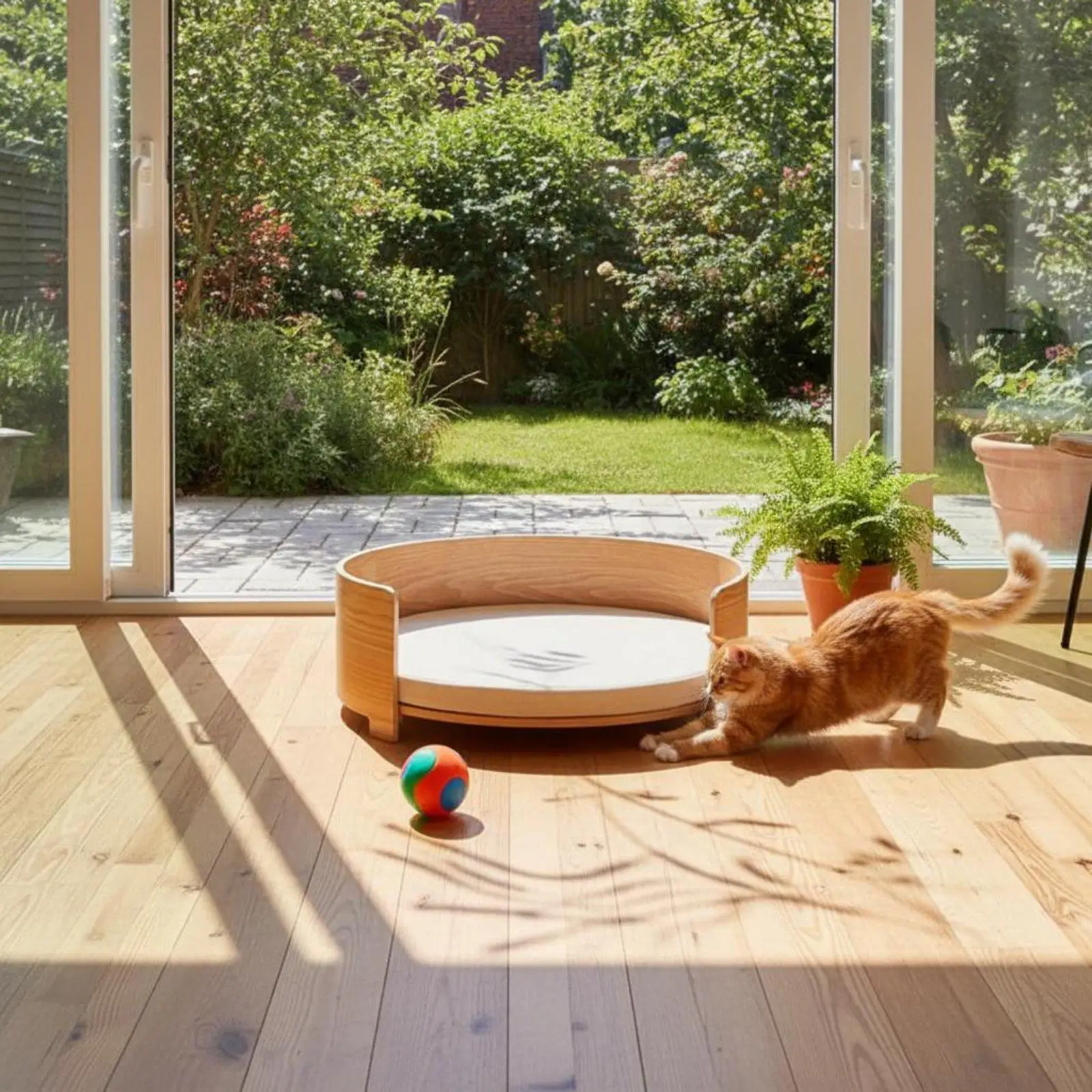 Cama cerrada para gatos de madera con cojín - imagen 5