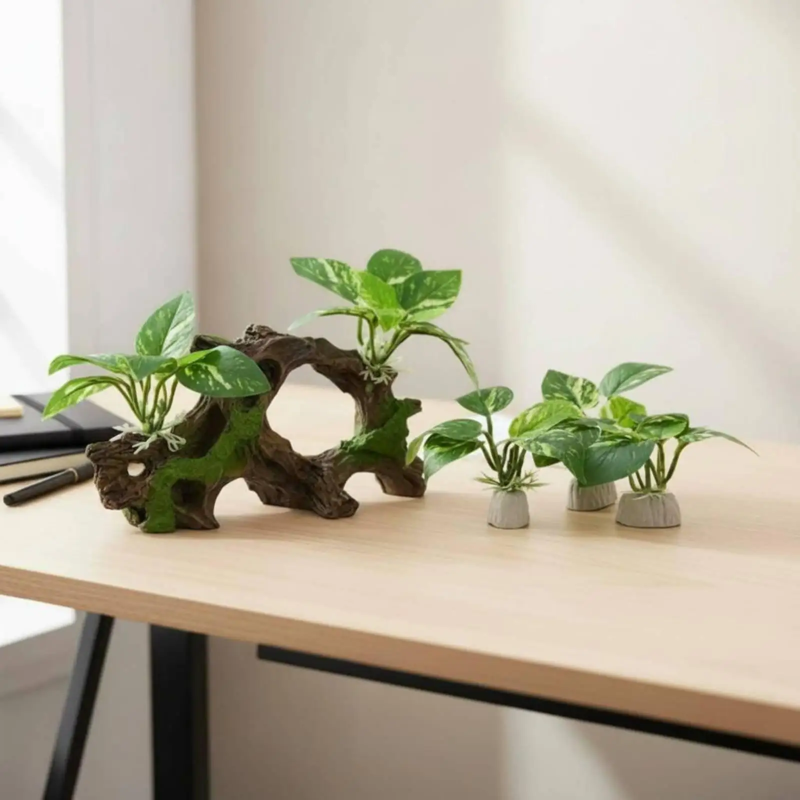 Decoración Flotante para Acuario – Aspecto Madera Natural 4 Piezas - imagen 3