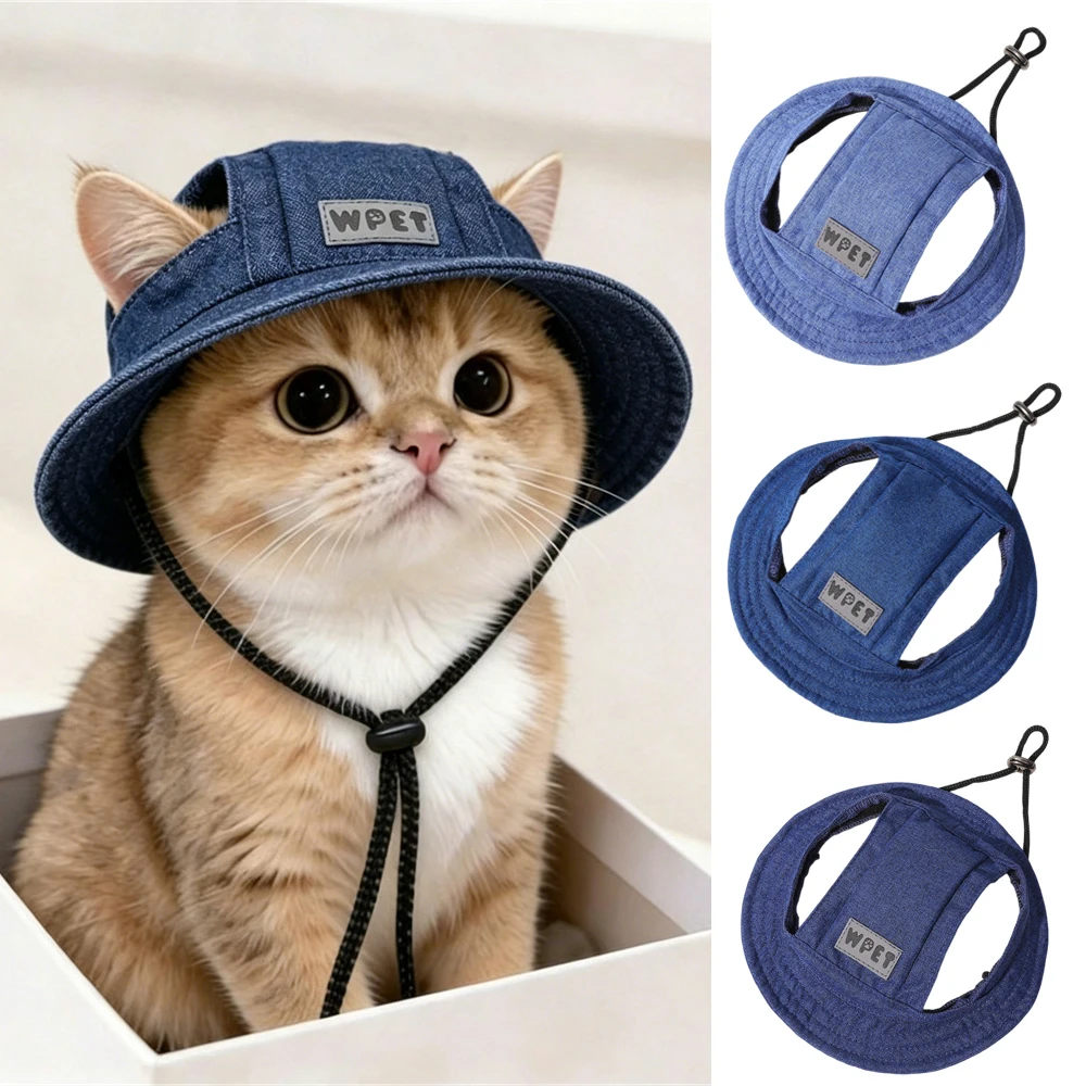 Sombrero de mezclilla con protección solar para gatos Sphynx y persas - imagen 2