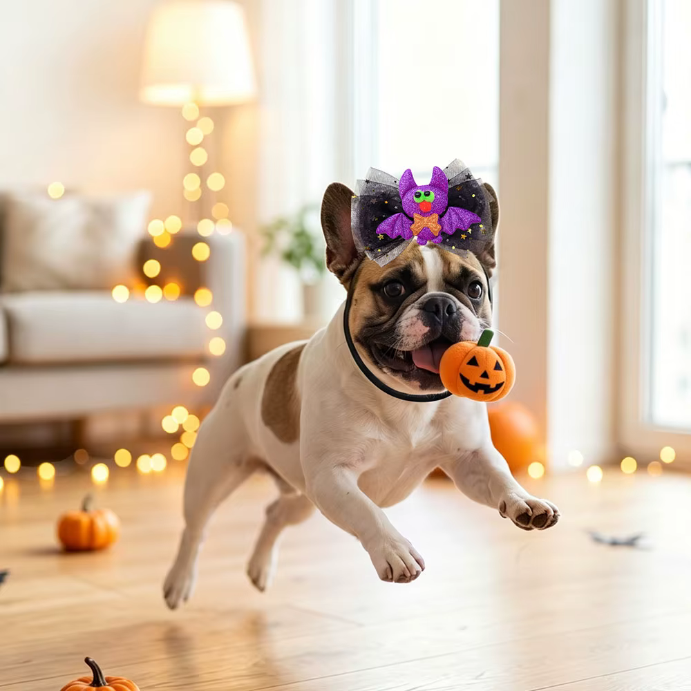 Lazos para el pelo de perro ajustables con calabazas y murciélagos - imagen 2
