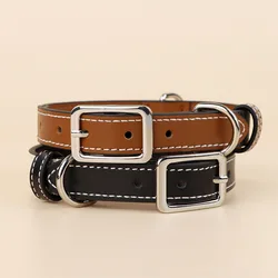 Collar de cuero genuino ajustable de dos tonos para perros