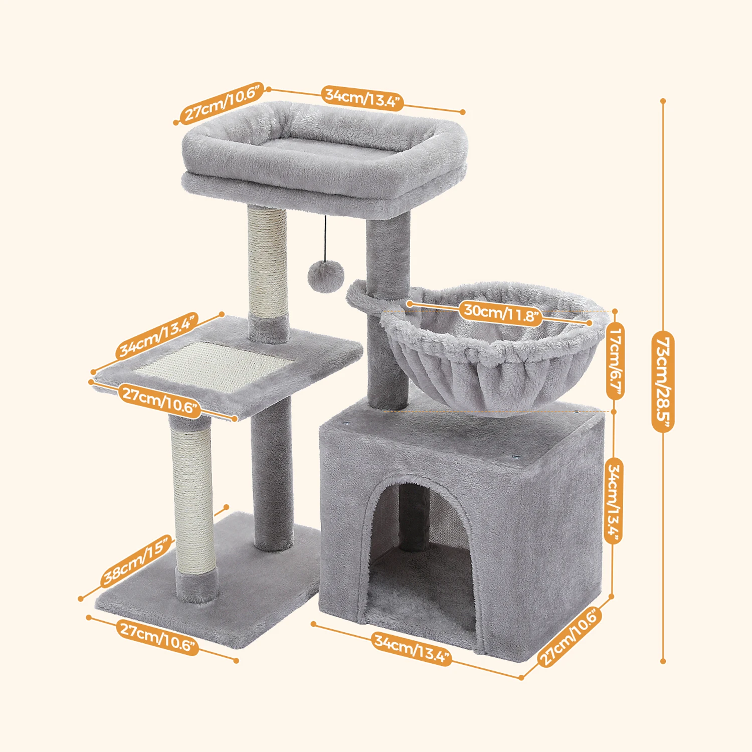 Torre de árbol para gatos interior con múltiples niveles