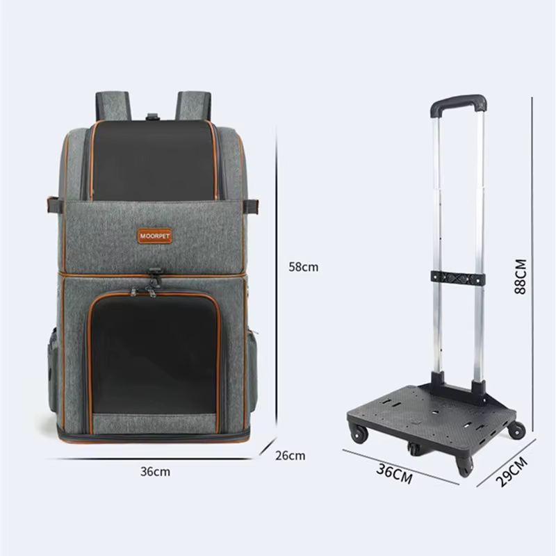Bolsa con ruedas doble capa para perros y gatos, portátil transpirable