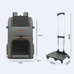 Bolsa con ruedas doble capa para perros y gatos, portátil transpirable