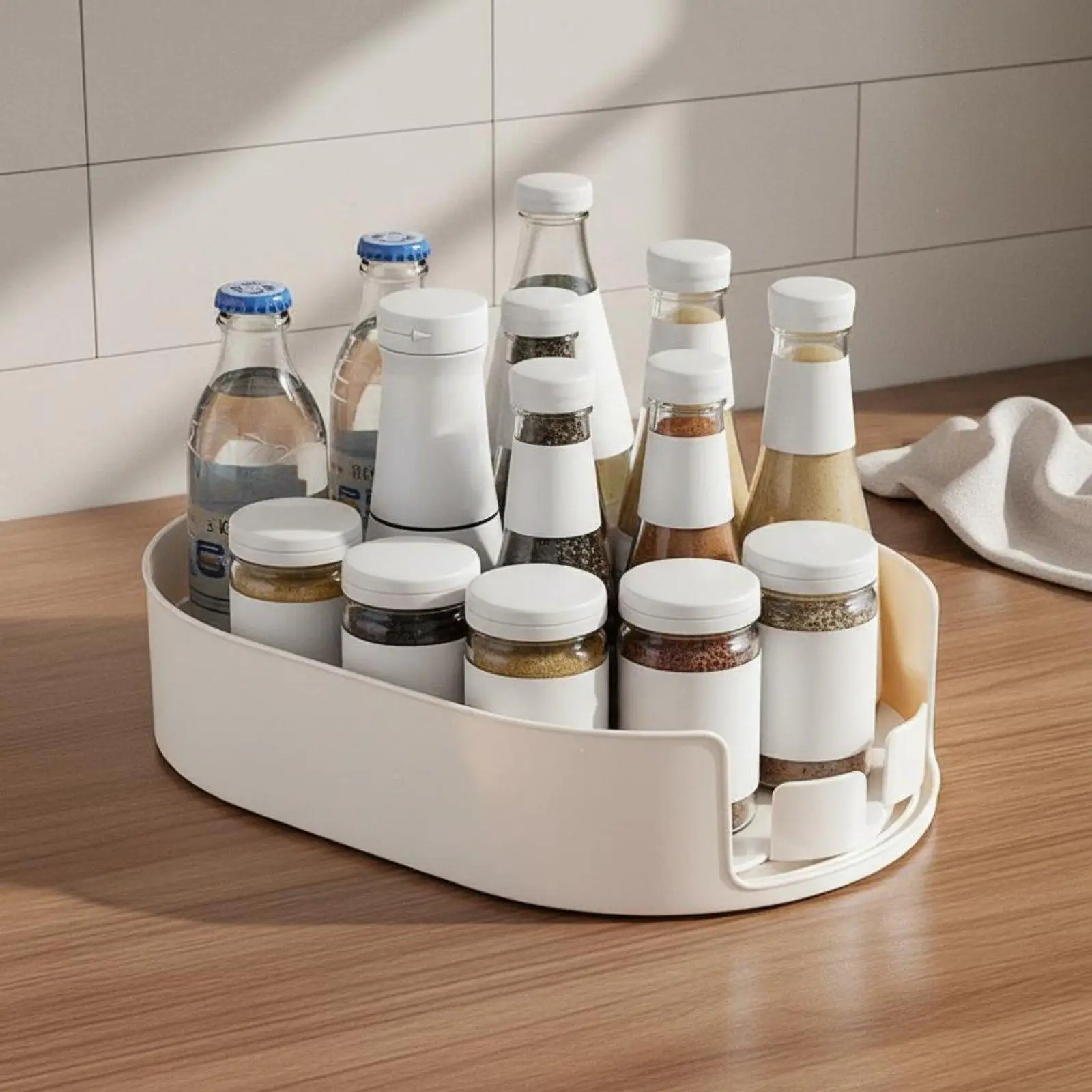 Organizador giratorio para nevera – Bandeja compacta para especias y bebidas - imagen 4