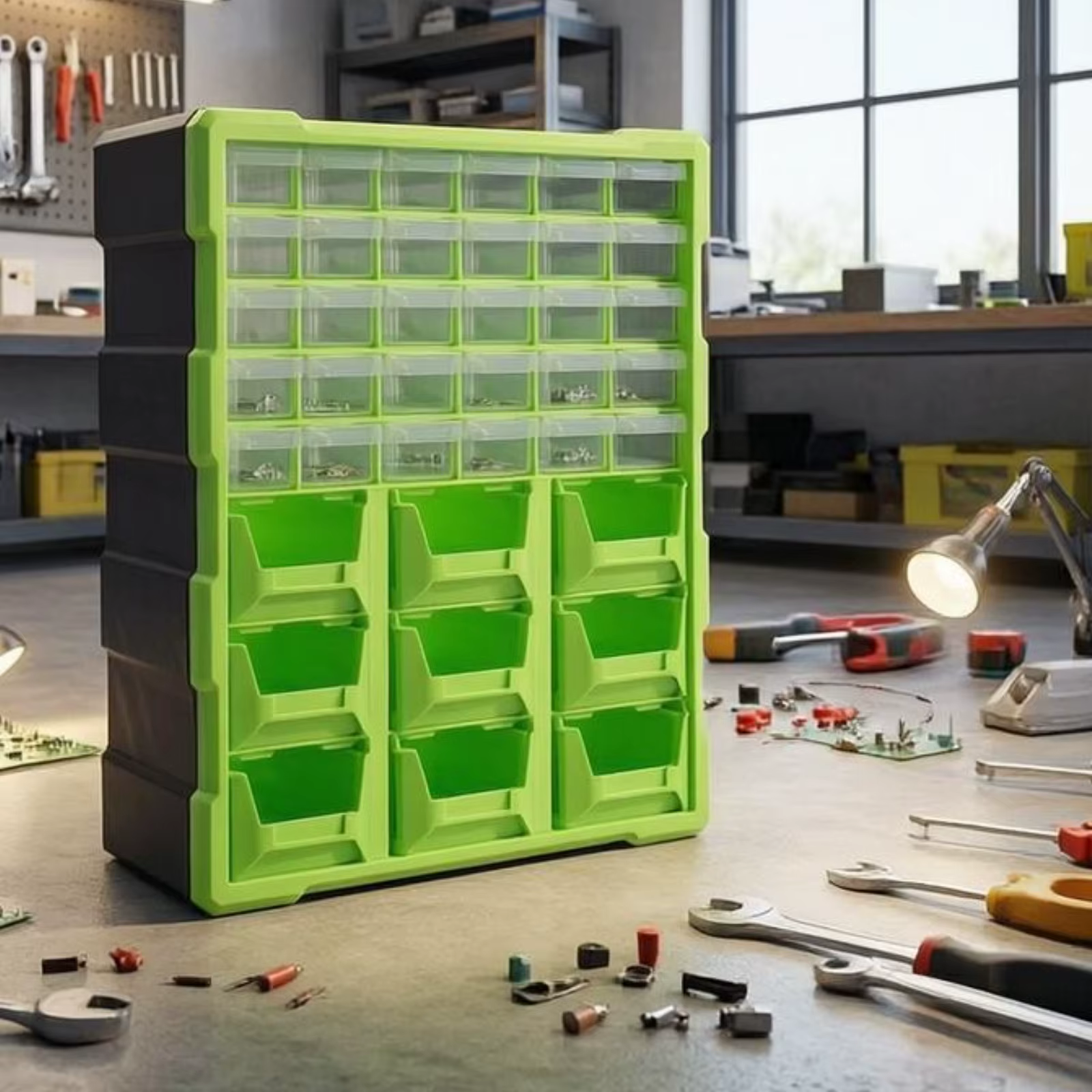 Organizador de pared con cajones transparentes para gatos y perros