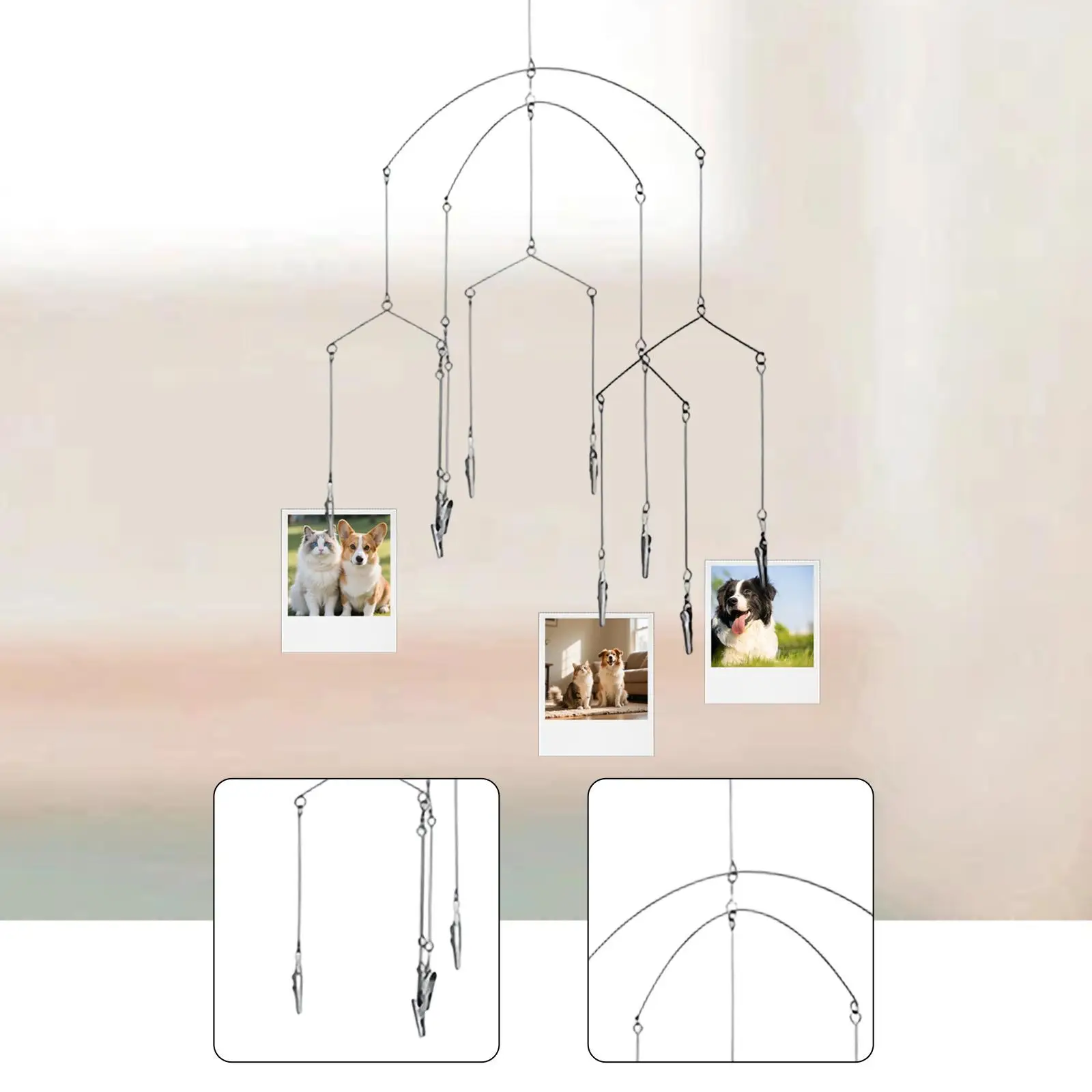 Hanging Photo Display Home Decor Creative Minimalist Picture Clip with 10 Clips Wind Chime Design for Notes Artworks Prints Dorm