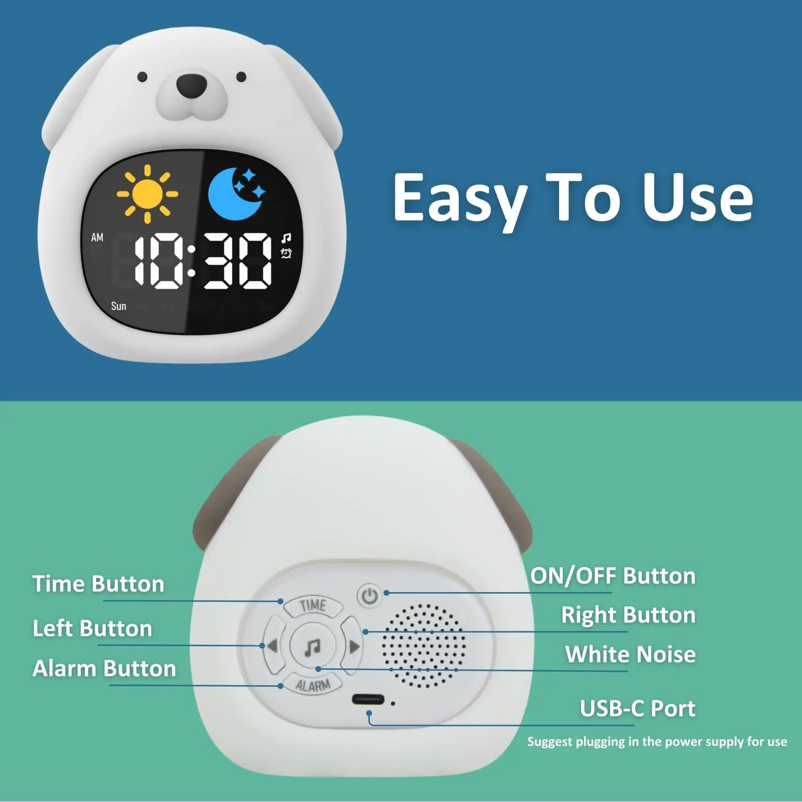 Reloj despertador LCD con doble alarma y luz nocturna USB para casa - imagen 3