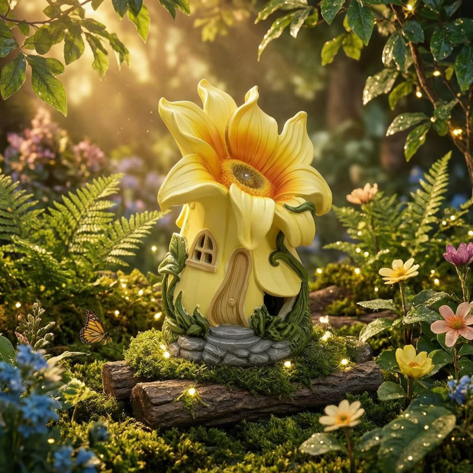 Decoración solar jardín con luces nocturnas flor castillo para mascotas - imagen 4