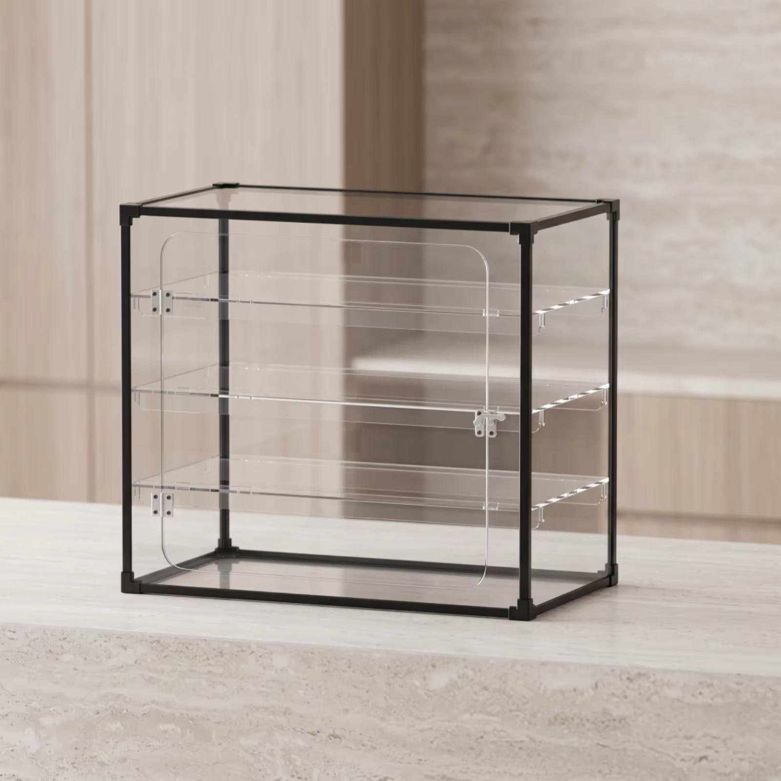 Vitrina antipolvo para teclado con estantes y puertas transparentes