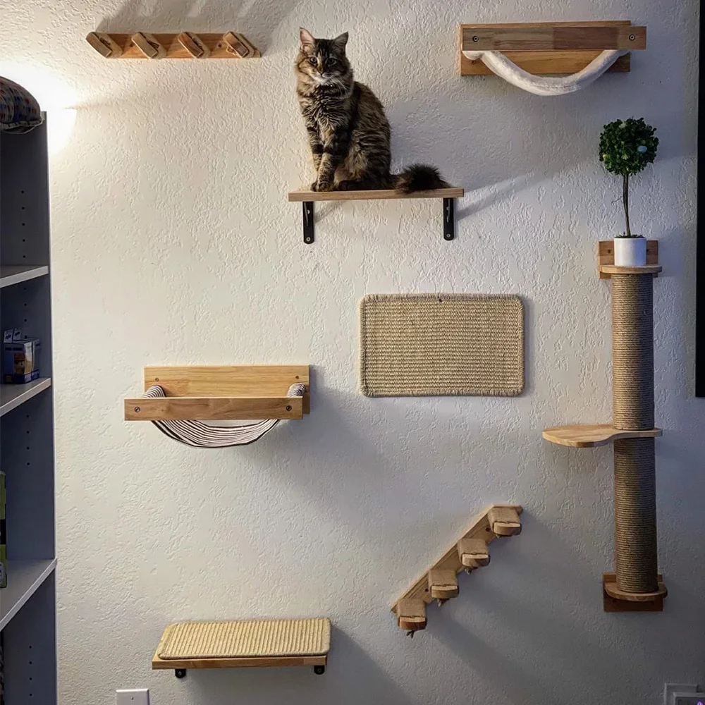 Puente y casa de pared para gatos: estante de escalada y perchero
