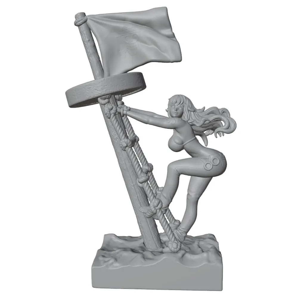 Vista frontal de la figura de resina sin pintar