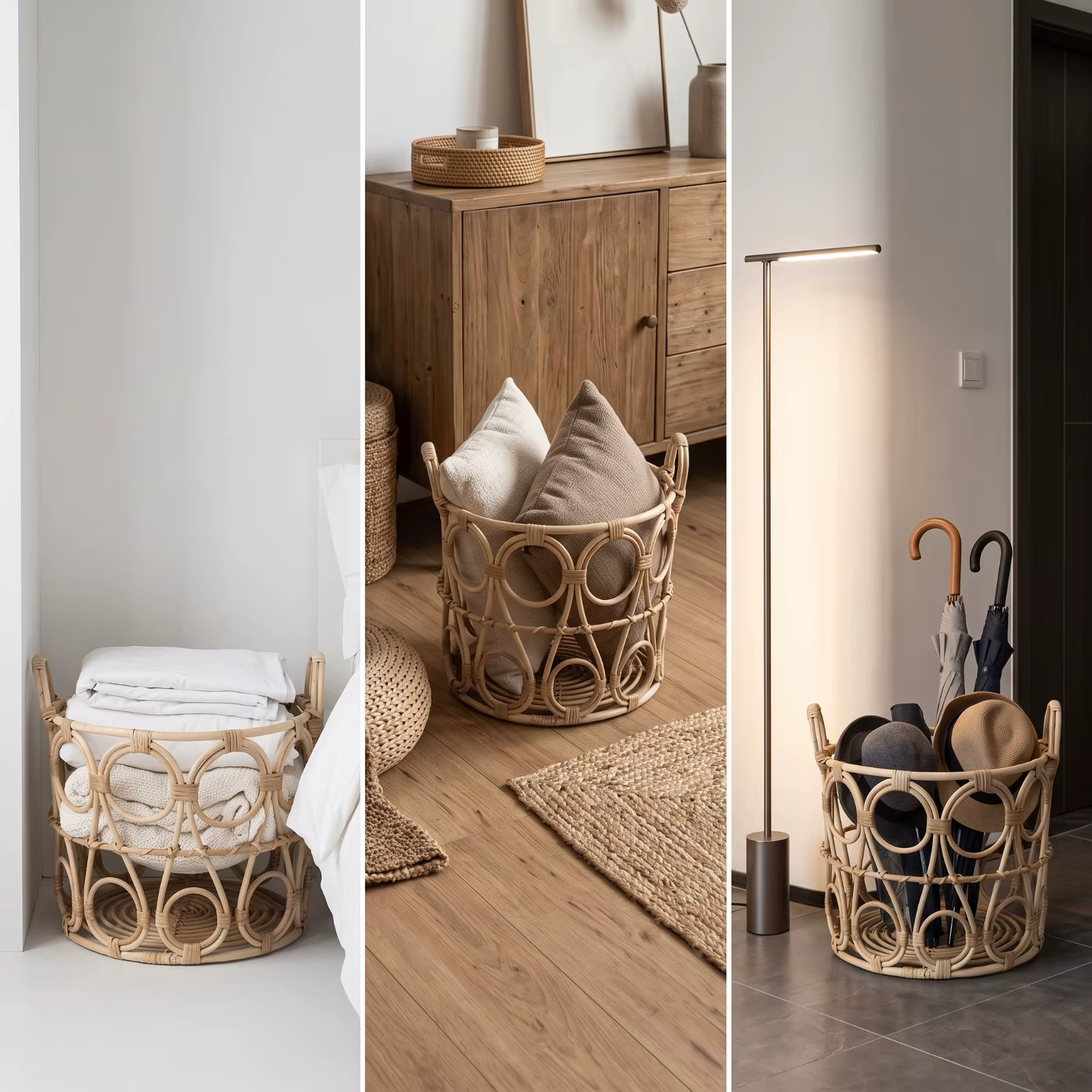 Cama rattan boho para gatos y perros pequeños – Cesto ventilado con asas - imagen 3