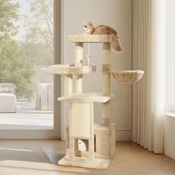Árbol rascador alto para gatos – Poste, cama y casa de juegos