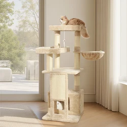 Árbol rascador alto para gatos – Poste, cama y casa de juegos