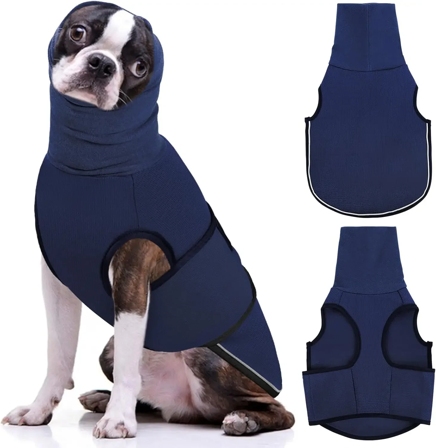 Chaleco de ansiedad para perros con capucha y tira reflectante