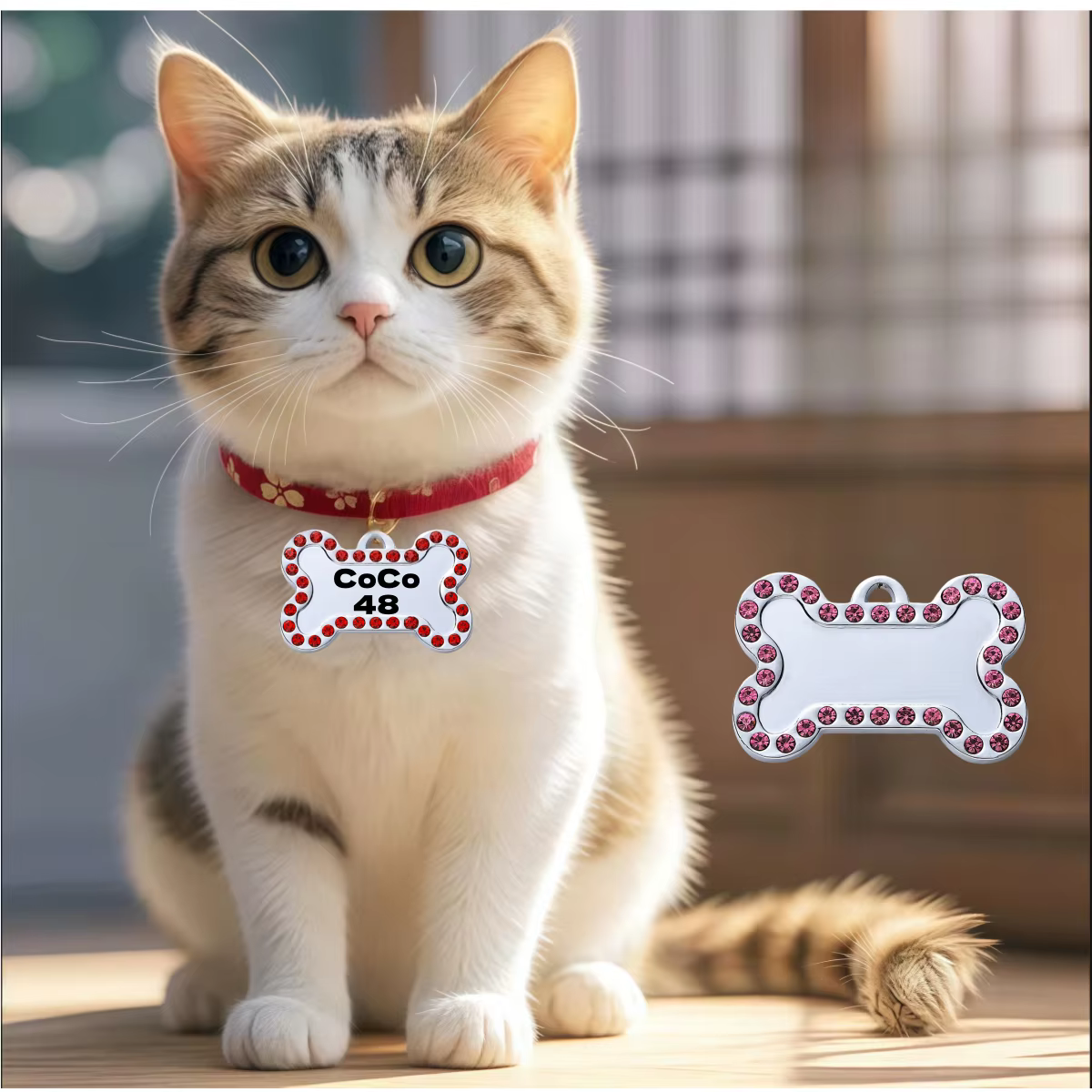 Placa identificación grabada para perros y gatos de bronce, con nombre - imagen 5
