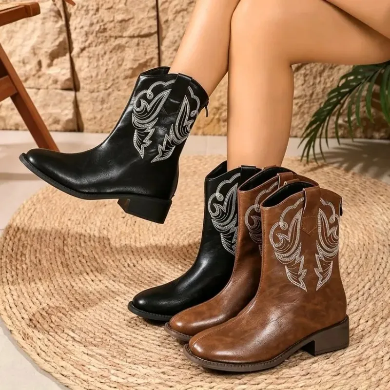 Botas Vaqueras Retro para Mujer – Punta Redonda y Tacón Grueso - imagen 5