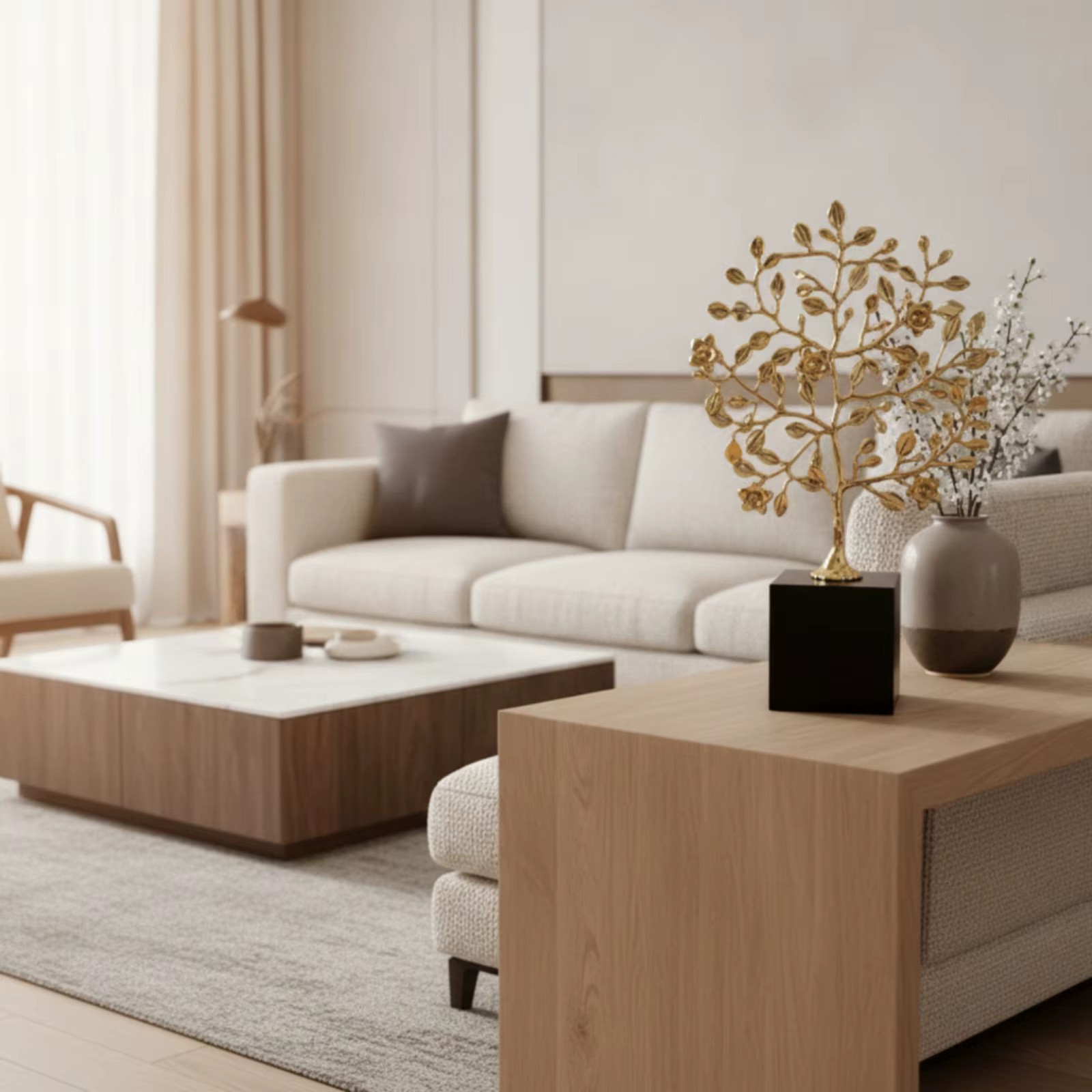 Escultura de árbol metálico con pedestal – Adorno decorativo moderno para hogar - imagen 4