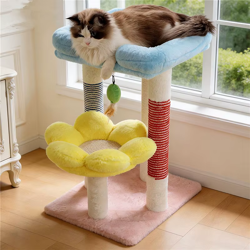 Árbol rascador para gatos con casa, columna de sisal y juguete - imagen 3