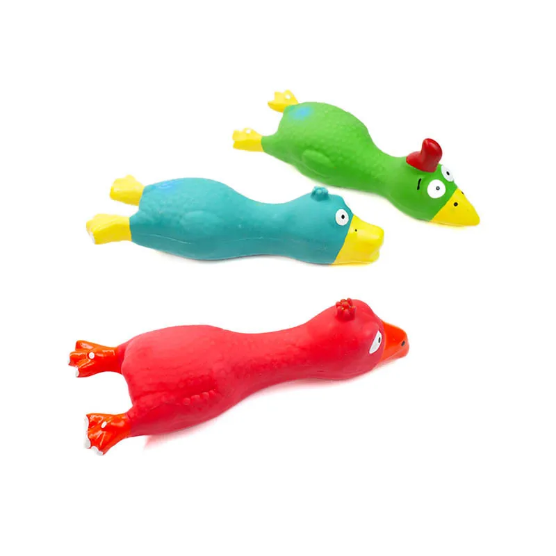 Juguete de pollo chirriante visto de frente