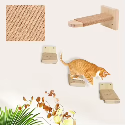 Poste rascador de pared con cuerda sisal y estante para gatos
