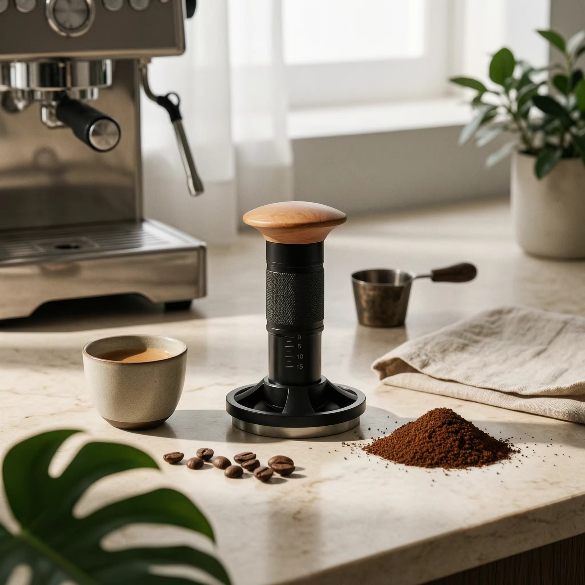 Prensa espresso de acero inoxidable con mango de madera - imagen 5