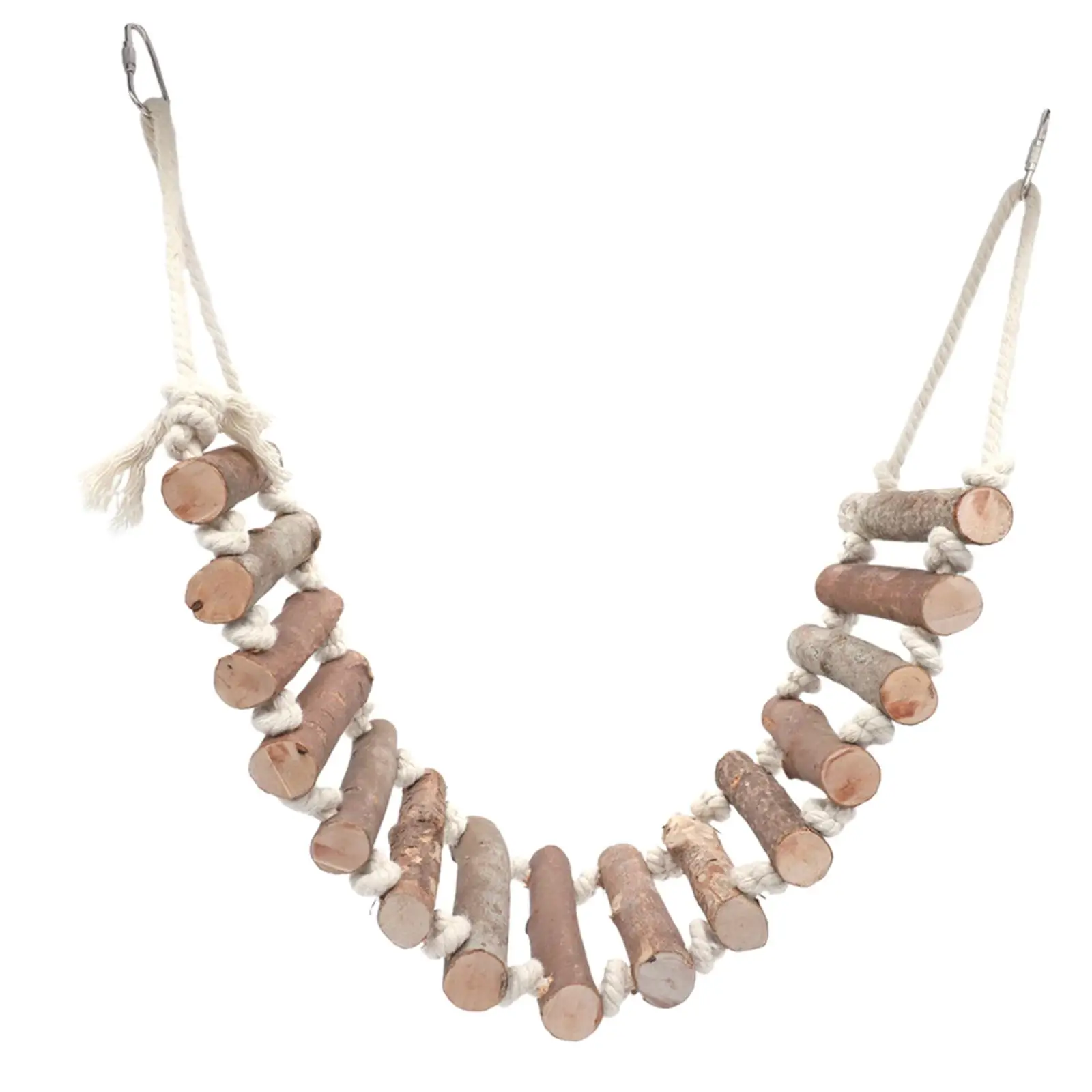 Escalera de madera natural instalada en jaula