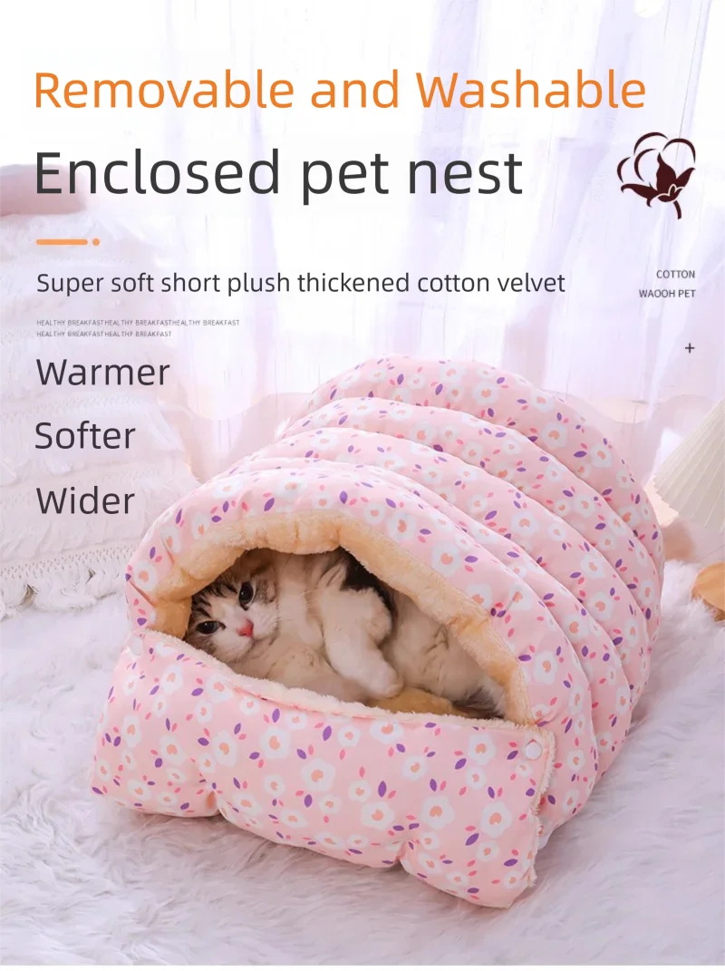 Cama para gatos cerrada en color rosa